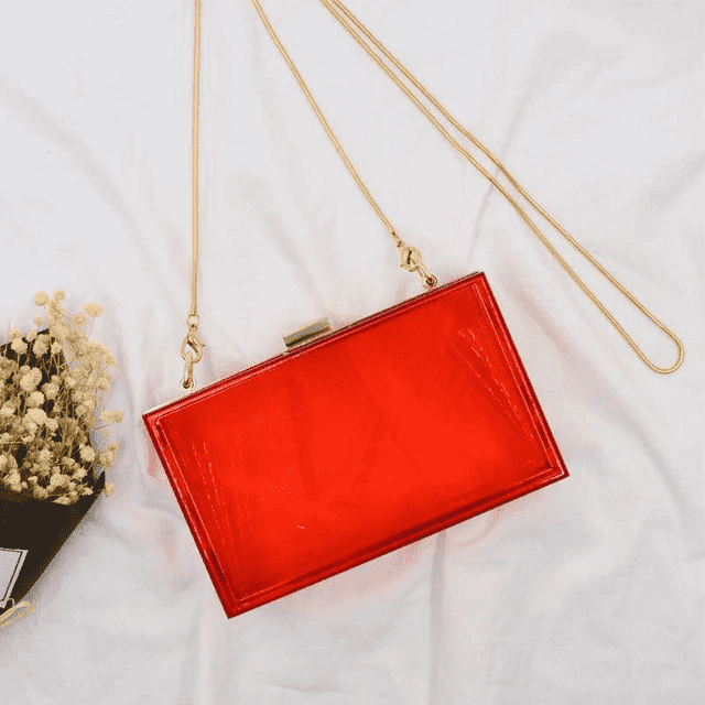 Versatile Acrylic Transparent Chain Box Clutch Bag for Women Clutches Gnirue Store Golden Red