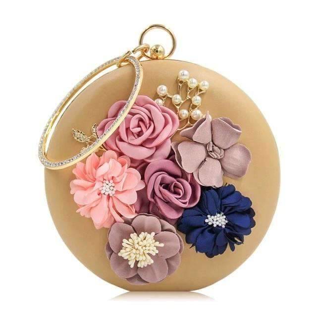 Versatile Round Flower Crafted Leather Clutch Bag for Women Clutches Milisente Store Beige