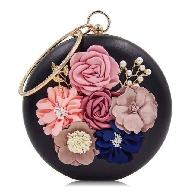 Versatile Round Flower Crafted Leather Clutch Bag for Women Clutches Milisente Store Black