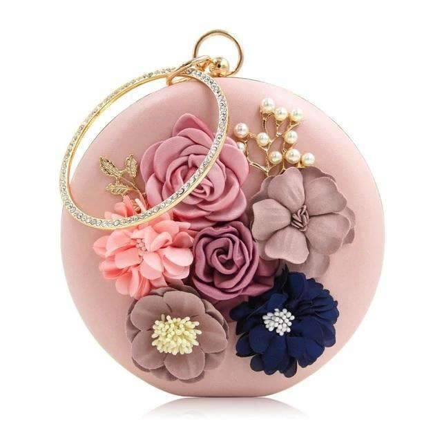 Versatile Round Flower Crafted Leather Clutch Bag for Women Clutches Milisente Store Light Pink