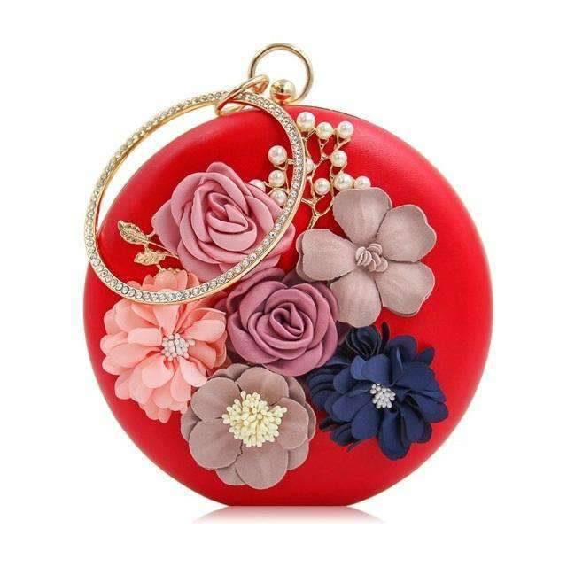 Versatile Round Flower Crafted Leather Clutch Bag for Women Clutches Milisente Store Red