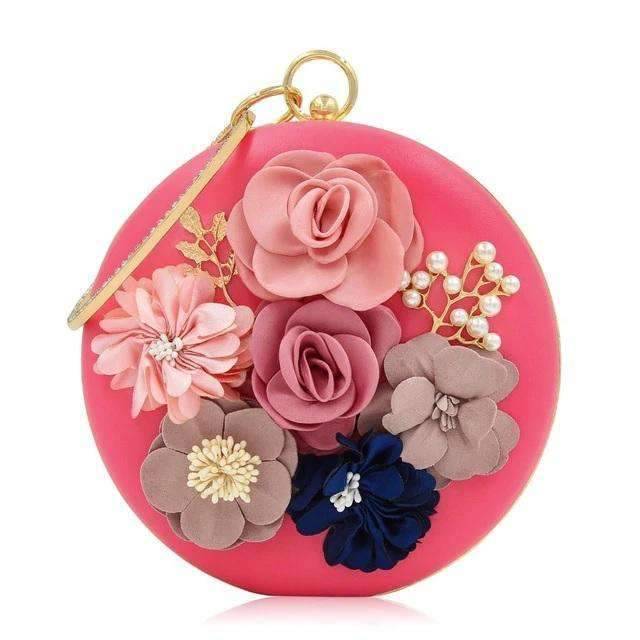Versatile Round Flower Crafted Leather Clutch Bag for Women Clutches Milisente Store Rose