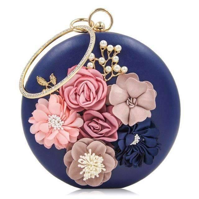 Versatile Round Flower Crafted Leather Clutch Bag for Women Clutches Milisente Store Royal Blue