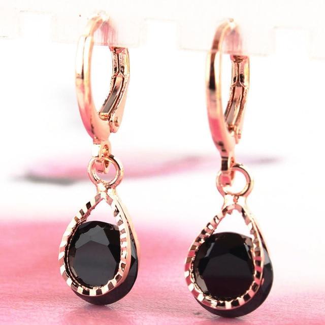 Water Drop CZ Crystal Earrings Drop Earrings GUVIVI Official Store Black
