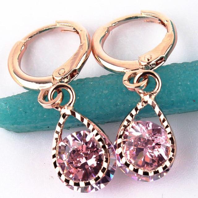 Water Drop CZ Crystal Earrings Drop Earrings GUVIVI Official Store Pink
