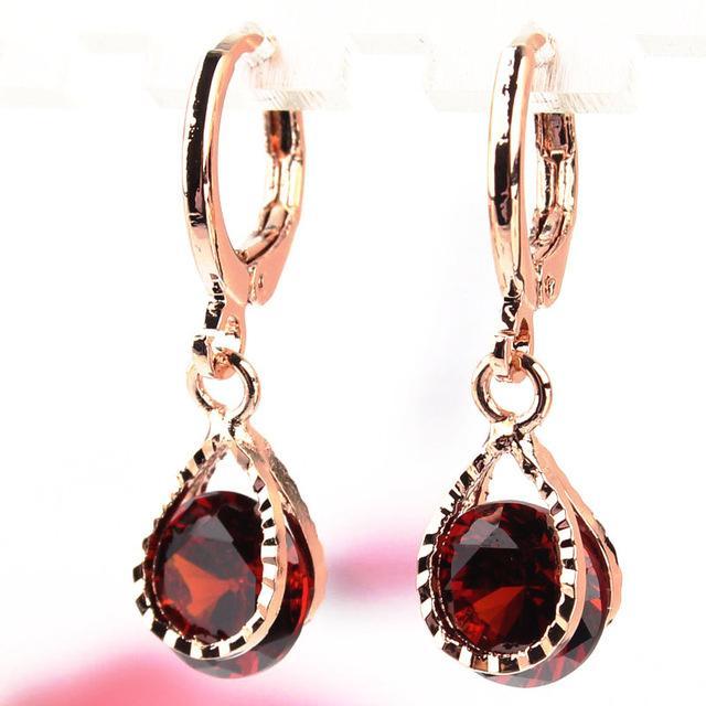 Water Drop CZ Crystal Earrings Drop Earrings GUVIVI Official Store Red
