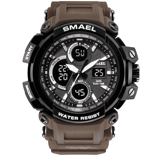 Water Resistant LED Display Digital Sports Watch For Men Sports Watches SMAEL Official Store Brown