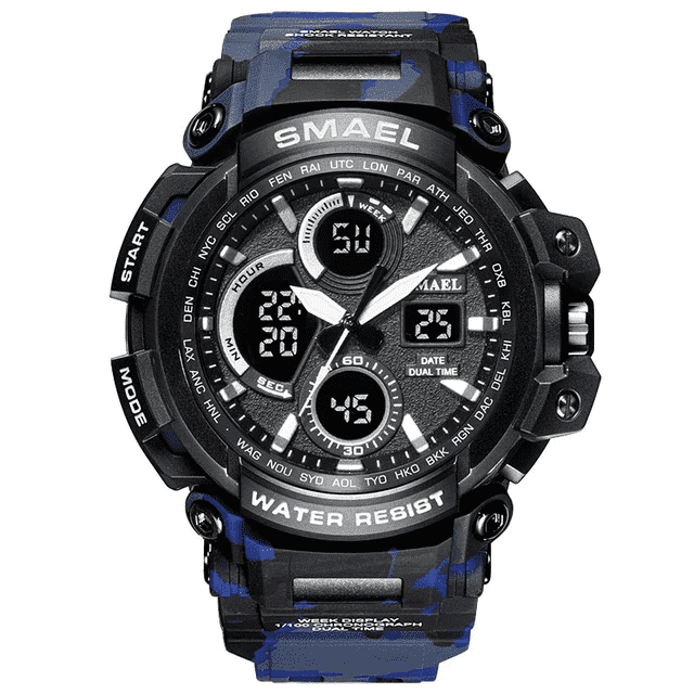 Water Resistant LED Display Digital Sports Watch For Men Sports Watches SMAEL Official Store Camo Blue