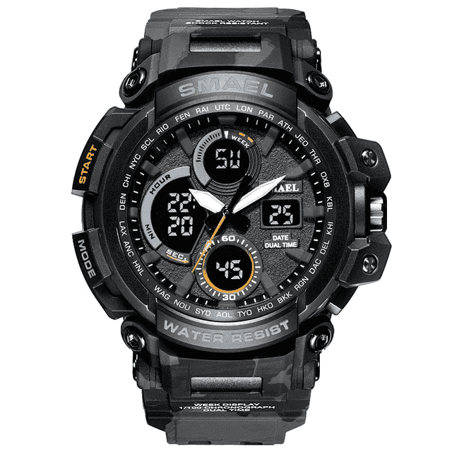 Water Resistant LED Display Digital Sports Watch For Men Sports Watches SMAEL Official Store Camo Gray
