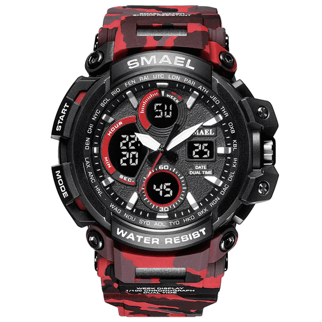 Water Resistant LED Display Digital Sports Watch For Men Sports Watches SMAEL Official Store Camo Red