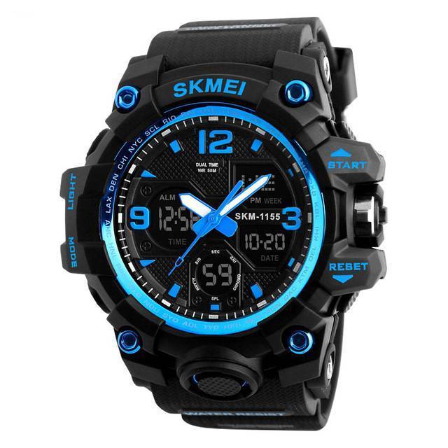 Waterproof Calendar Chronograph Dual Display Wristwatches Sports Watches Skmei OfficialFlagship Store Blue