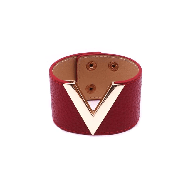 Wide Leather Bracelet for Women with V Word Design Cuff Bracelets D&D Official Store 5