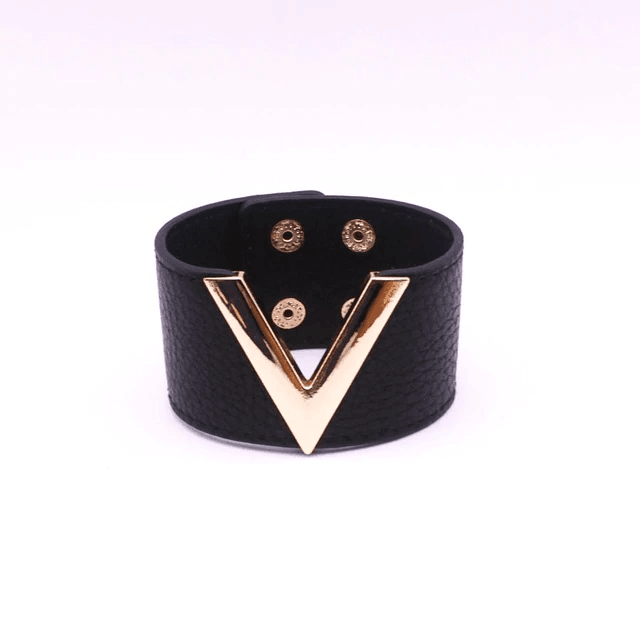 Wide Leather Bracelet for Women with V Word Design Cuff Bracelets D&D Official Store 6