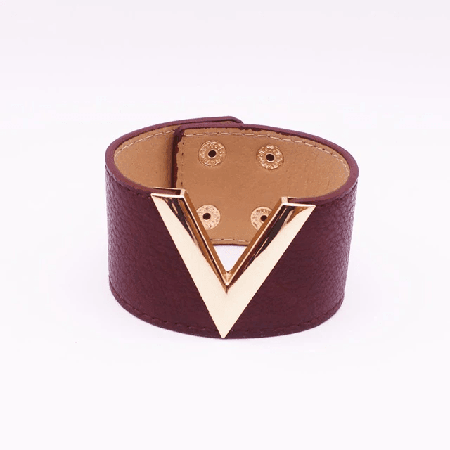 Wide Leather Bracelet for Women with V Word Design Cuff Bracelets D&D Official Store 7