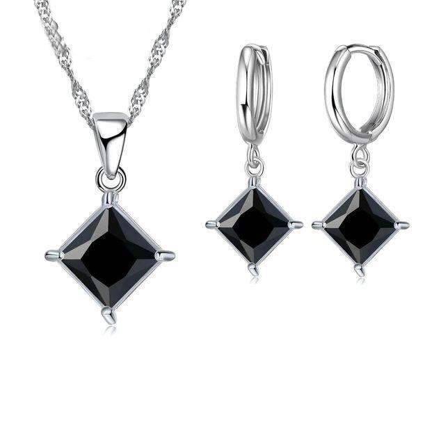 Women’s 925 Sterling Silver Pendant Bridal Jewelry Set With Crystal Bridal Jewelry Sets PATICO Official Store Black