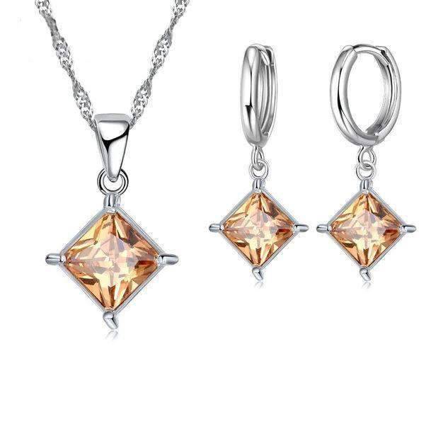 Women’s 925 Sterling Silver Pendant Bridal Jewelry Set With Crystal Bridal Jewelry Sets PATICO Official Store Champagne