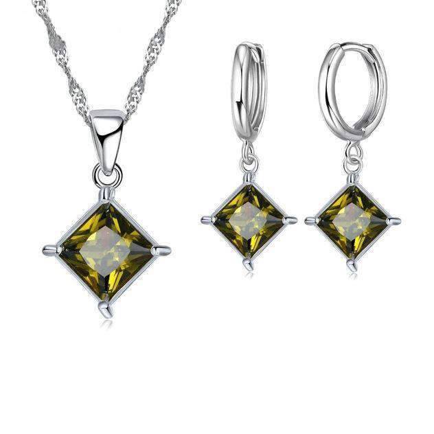 Women’s 925 Sterling Silver Pendant Bridal Jewelry Set With Crystal Bridal Jewelry Sets PATICO Official Store Green