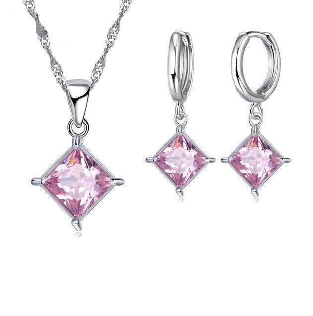 Women’s 925 Sterling Silver Pendant Bridal Jewelry Set With Crystal Bridal Jewelry Sets PATICO Official Store Pink