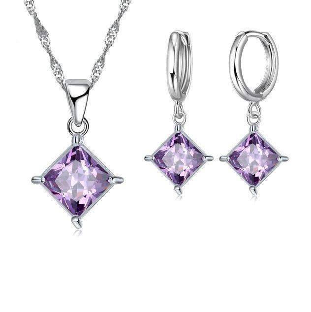 Women’s 925 Sterling Silver Pendant Bridal Jewelry Set With Crystal Bridal Jewelry Sets PATICO Official Store Purple