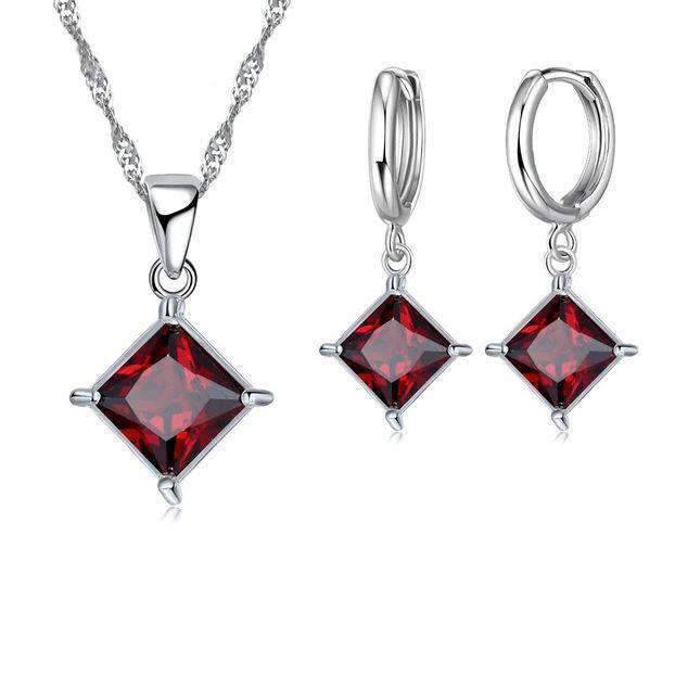 Women’s 925 Sterling Silver Pendant Bridal Jewelry Set With Crystal Bridal Jewelry Sets PATICO Official Store Red