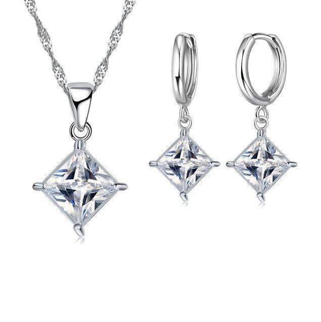 Women’s 925 Sterling Silver Pendant Bridal Jewelry Set With Crystal Bridal Jewelry Sets PATICO Official Store White
