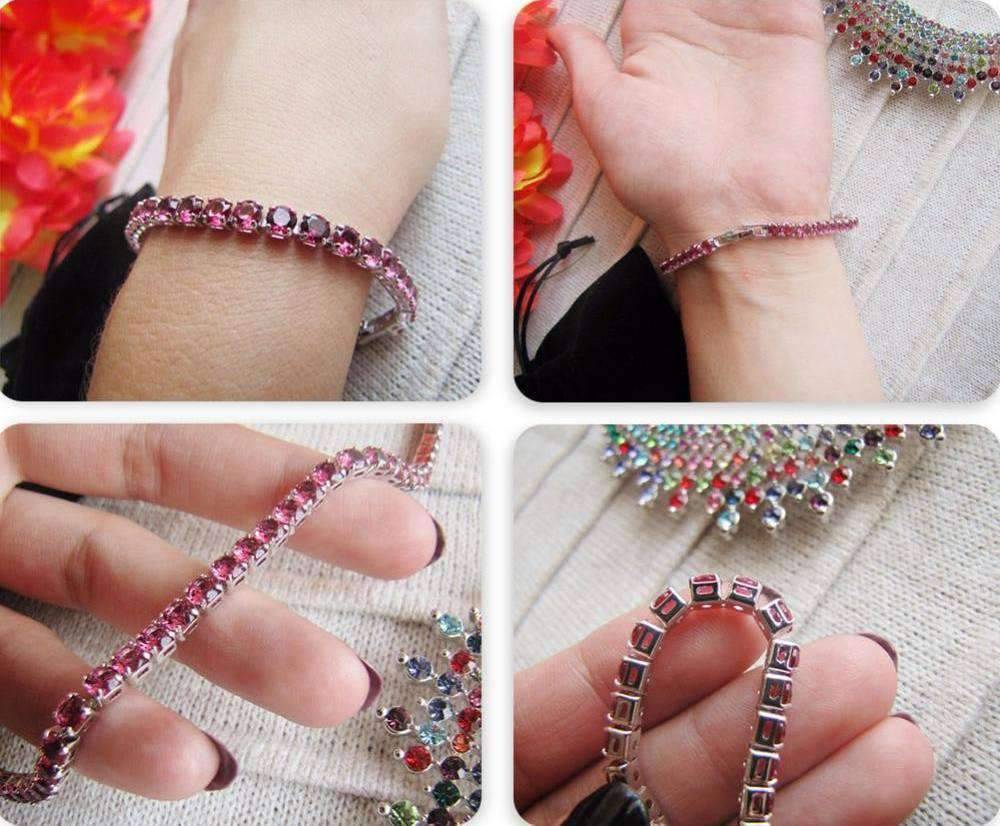 Womens Colorful Zirconia Cube Sleek Tennis Strand Bracelet Strand Bracelets UMODE Official Store