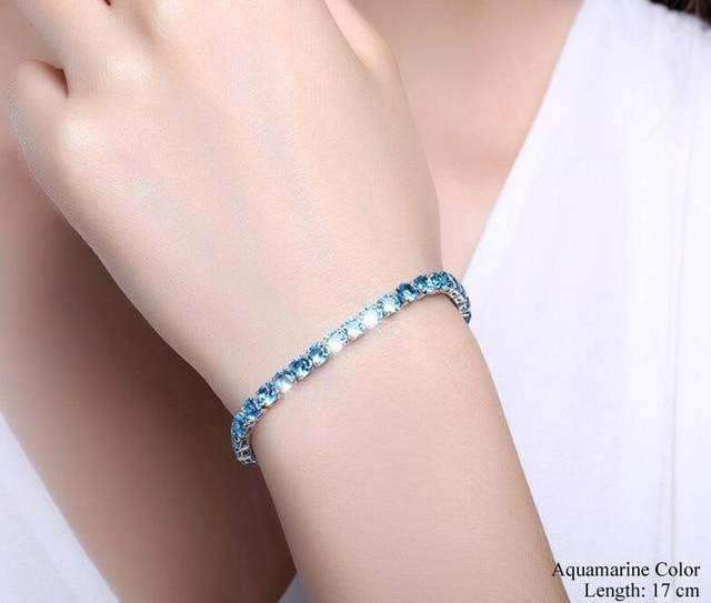 Womens Colorful Zirconia Cube Sleek Tennis Strand Bracelet Strand Bracelets UMODE Official Store Aquamarine 17 cm