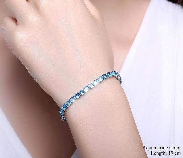 Womens Colorful Zirconia Cube Sleek Tennis Strand Bracelet Strand Bracelets UMODE Official Store Aquamarine 19 cm