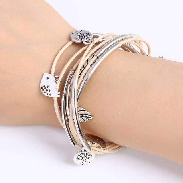Women’s Multilayer Strand Bracelet With Silver Leaves Strand Bracelets ZOSHI Official Store SL748A