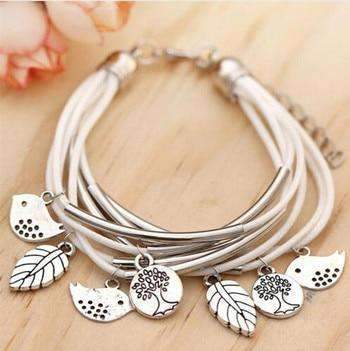 Women’s Multilayer Strand Bracelet With Silver Leaves Strand Bracelets ZOSHI Official Store WHITE