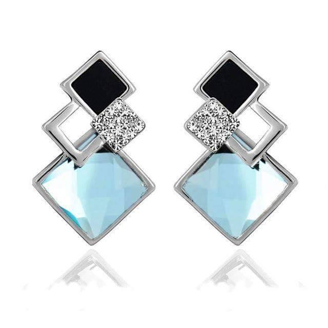 Women’s Vintage Long Square Gold Color Crystal Big Stud Earrings Stud Earrings LYIYUNQ Official Store E012 S Black
