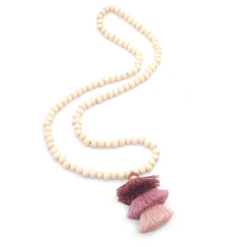 Wood Beaded 3 Layered Cotton Necklace Pendant Necklaces yumfeel Official Store