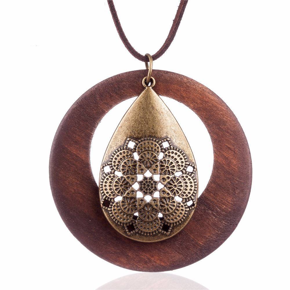 Wooden Pendant Long Necklace Pendant Necklaces Coostuff Official Store