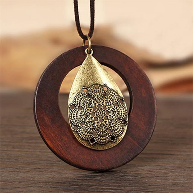 Wooden Pendant Long Necklace Pendant Necklaces Coostuff Official Store A