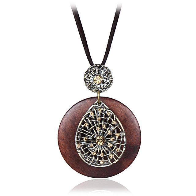Wooden Pendant Long Necklace Pendant Necklaces Coostuff Official Store B