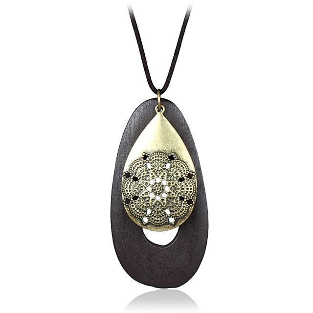 Wooden Pendant Long Necklace Pendant Necklaces Coostuff Official Store C