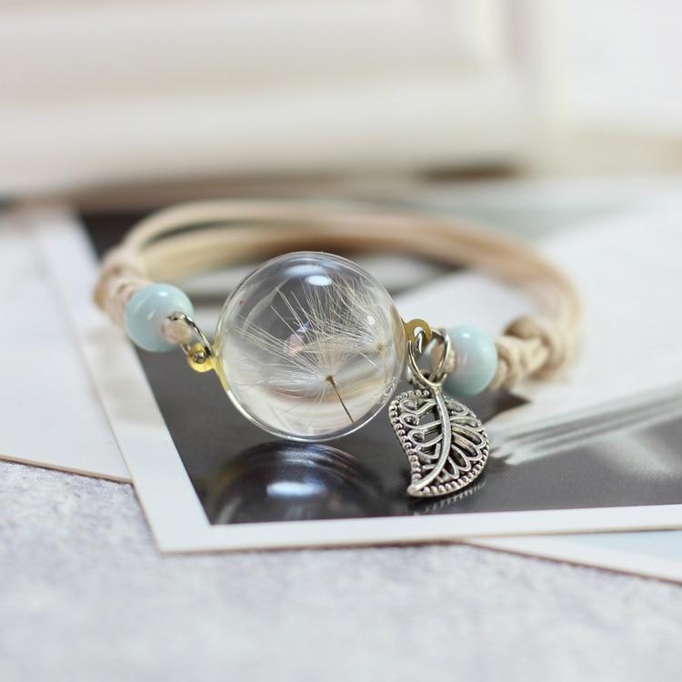 Woven Dried Lucky Flower Glass Beads Bracelet Strand Bracelets LKO Official Store