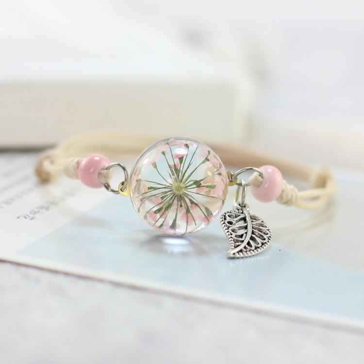 Woven Dried Lucky Flower Glass Beads Bracelet Strand Bracelets LKO Official Store