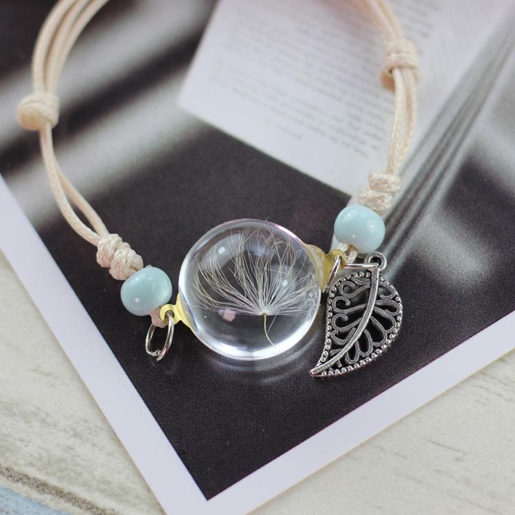 Woven Dried Lucky Flower Glass Beads Bracelet Strand Bracelets LKO Official Store