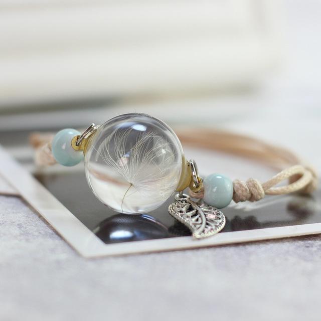 Woven Dried Lucky Flower Glass Beads Bracelet Strand Bracelets LKO Official Store one Dandelion