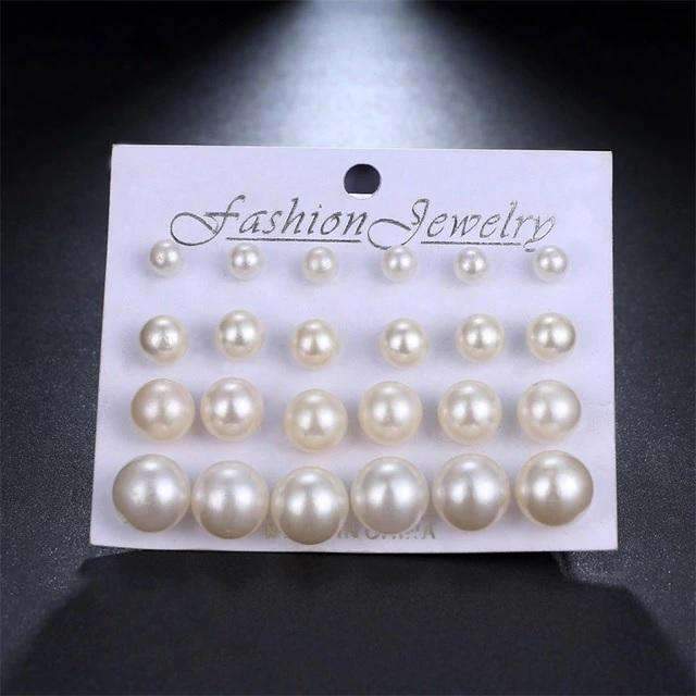 12 Pieces Single Color Simulated Pearl Stud Earrings For Women Stud Earrings KISSWIFE Official Store Beige 