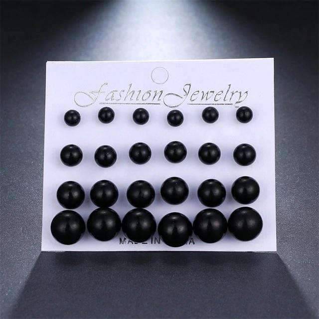 12 Pieces Single Color Simulated Pearl Stud Earrings For Women Stud Earrings KISSWIFE Official Store Black 