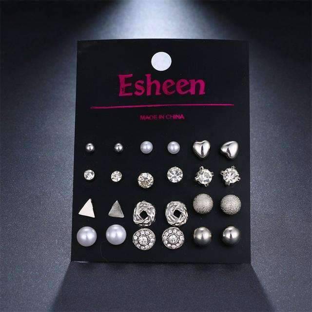 12 Pieces Single Color Simulated Pearl Stud Earrings For Women Stud Earrings KISSWIFE Official Store Silver 