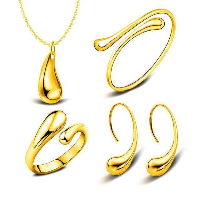 4Pieces 925 Silver Water Drop Women’s Bridal Jewelry Set Bridal Jewelry Sets GNIMEGIL Official Store Gold Color Resizable 45cm