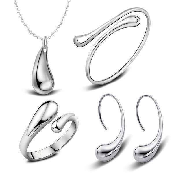 4Pieces 925 Silver Water Drop Women’s Bridal Jewelry Set Bridal Jewelry Sets GNIMEGIL Official Store Silver Color Resizable 45cm