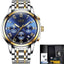 Chronograph Full Steel Water Resistant Men's Quartz Watch Quartz Watches LIGE Official Store gold blue steel 