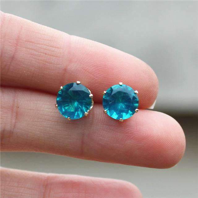 Colorful Zirconia Crystal Stud Earrings For Women Stud Earrings wproduby Official Store gold Hole blue 