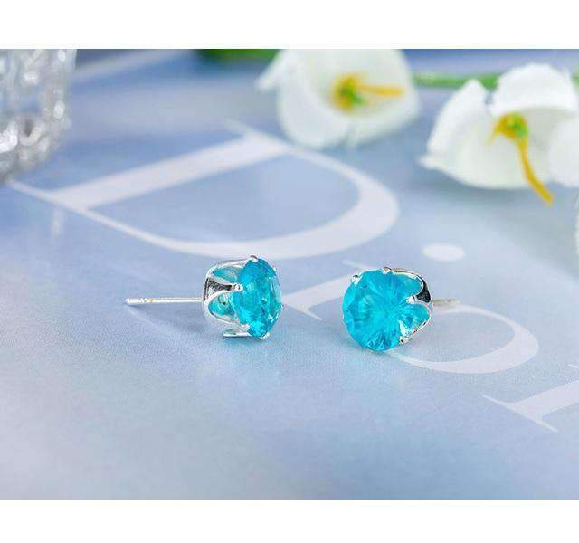 Colorful Zirconia Crystal Stud Earrings For Women Stud Earrings wproduby Official Store silver Lake blue 