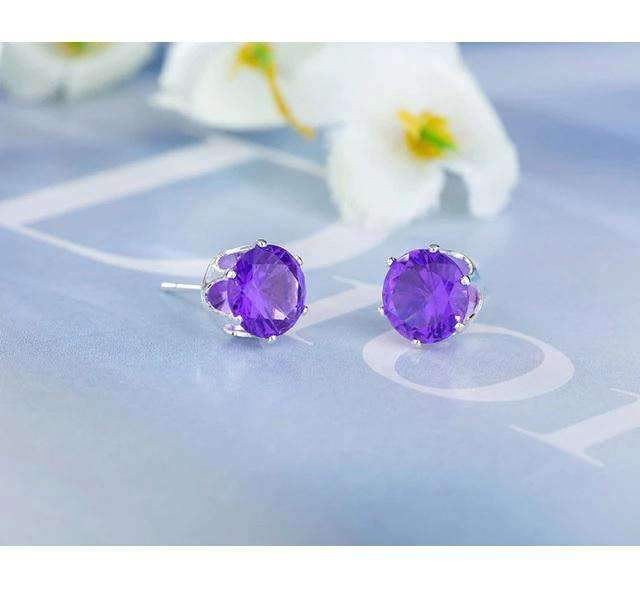 Colorful Zirconia Crystal Stud Earrings For Women Stud Earrings wproduby Official Store Silver purple 