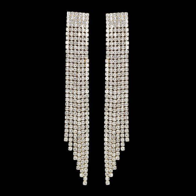 Crystal Tassel Bridal Jewelry Sets Bridal Jewelry Sets mecresh Official Store Gold Color Earrings Clear 